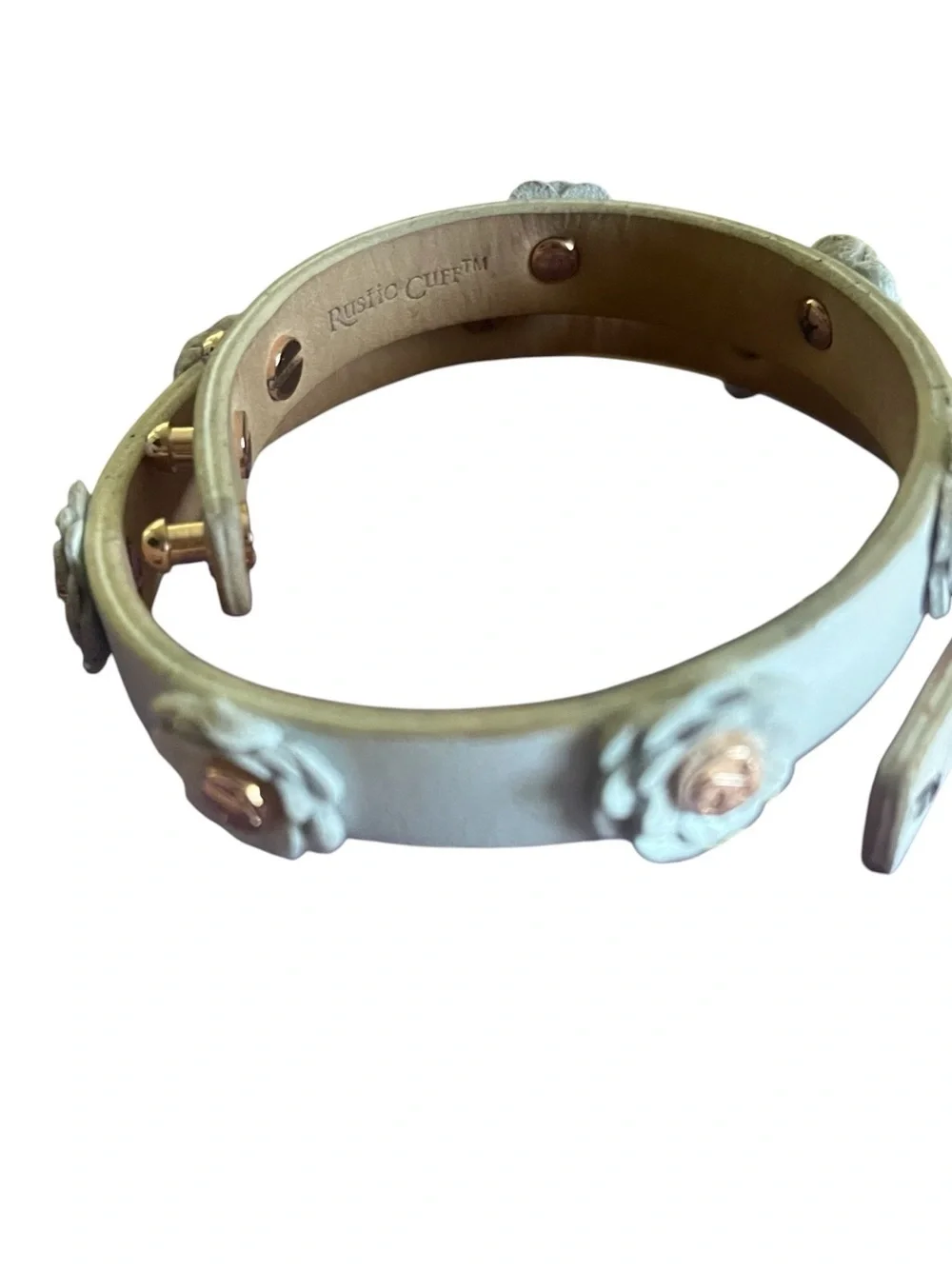 Rustic Cuff White Floral Faux Leather Wrap Around Bracelet